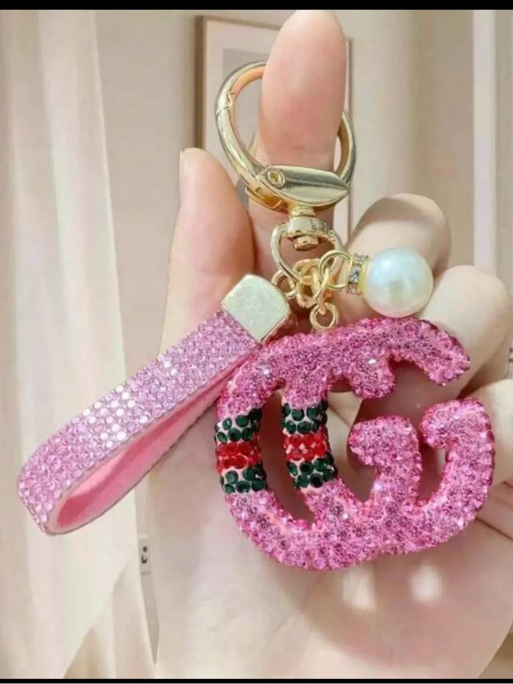 Sparkling Pink Double-G Keychain bag charm Wristlet nwt